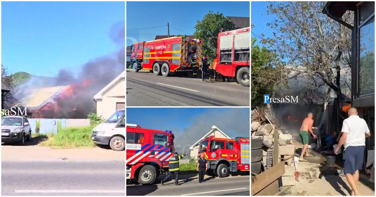 FOTO/VIDEO. Incendiu puternic la Seini, în apropiere de limita cu județul Satu Mare