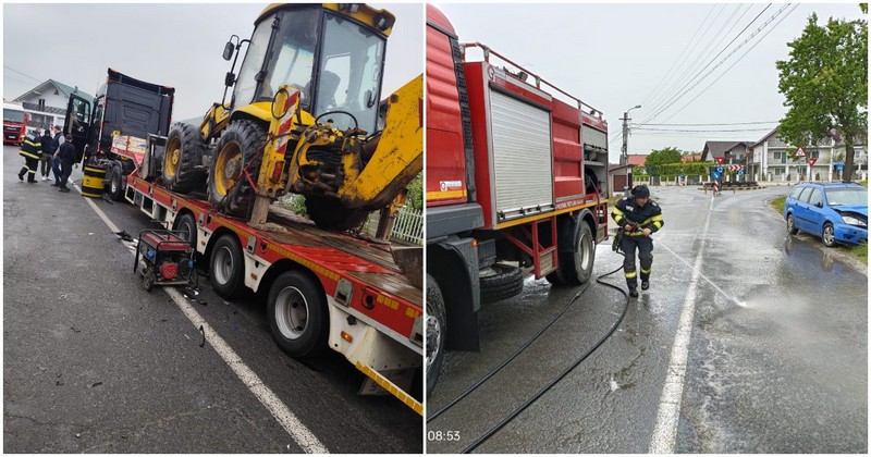 FOTO. Pericol pe șosea după accidentul din Călinești-Oaș. Ce spun pompierii