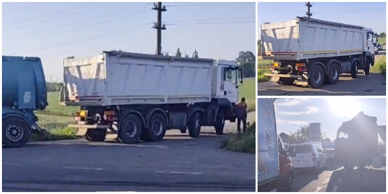 VIDEO. Accident pe Drumul Careiului. Cozi kilometrice, camion scos din șanț de un alt camion