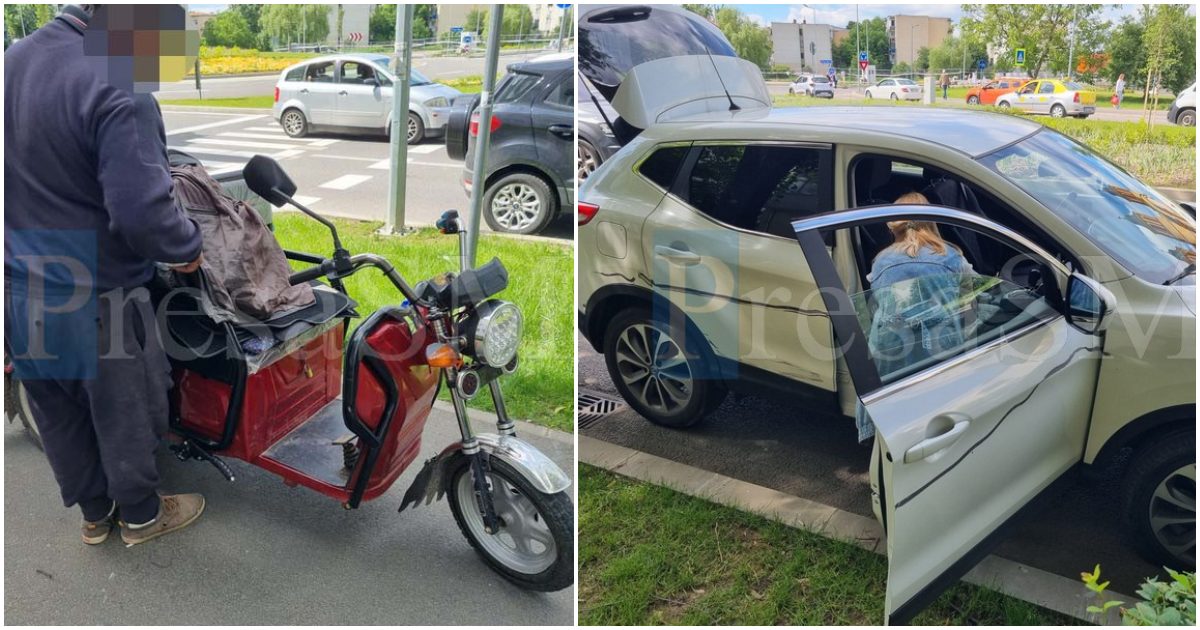 FOTO. Accident în Micro 17, în sensul giratoriu. Impact între un automobil și un triciclu