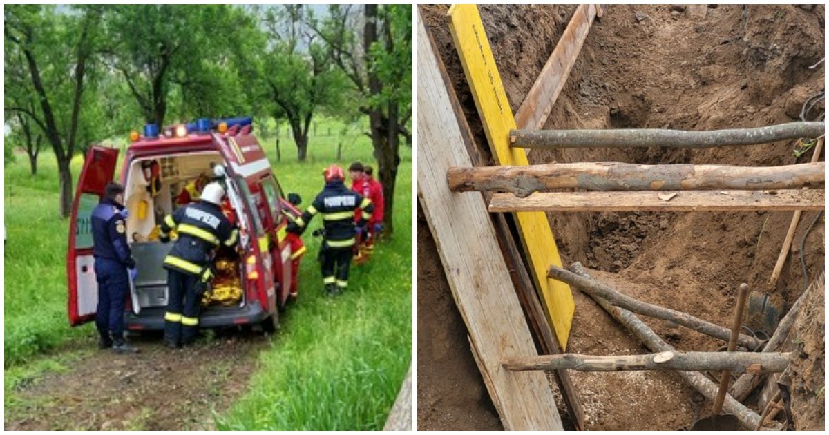 FOTO. Ce spun polițiștii despre accidentul de muncă de la Satu Mare. Doi tineri au ajuns la spital. S-a surpat șanțul peste ei