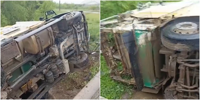 VIDEO. Accident în județul Satu Mare: un camion a ajuns în șanț după ce a ratat o curbă