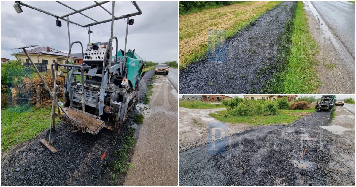 FOTO/VIDEO. IREAL! Asfaltare pe ploaie și peste vegetație în județ. Muncitorii au fugit la vederea PresaSM