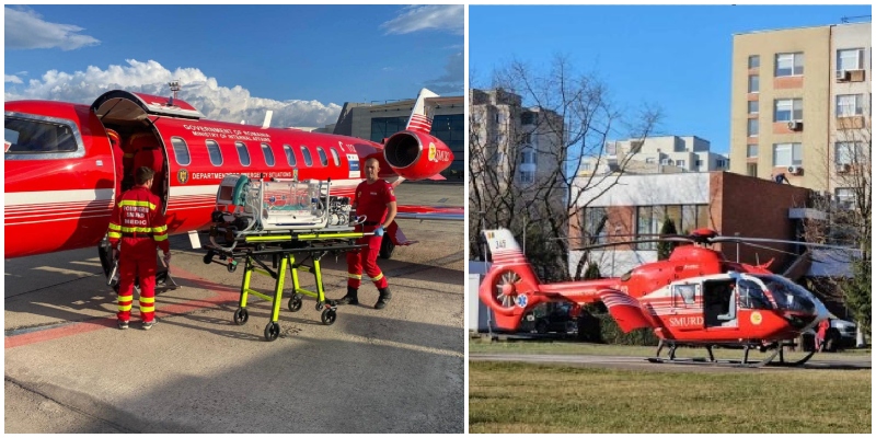 DRAMĂ. Un bebeluș și un copil din Satu Mare, transportați  cu elicopterul și avionul în stare critică