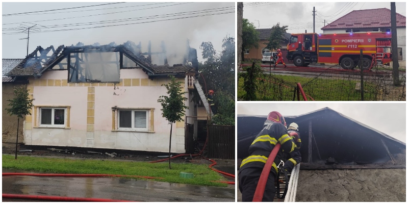 FOTO. Casă distrusă într-un incendiu, astăzi, în județul Satu Mare. Ce a provocat dezastrul