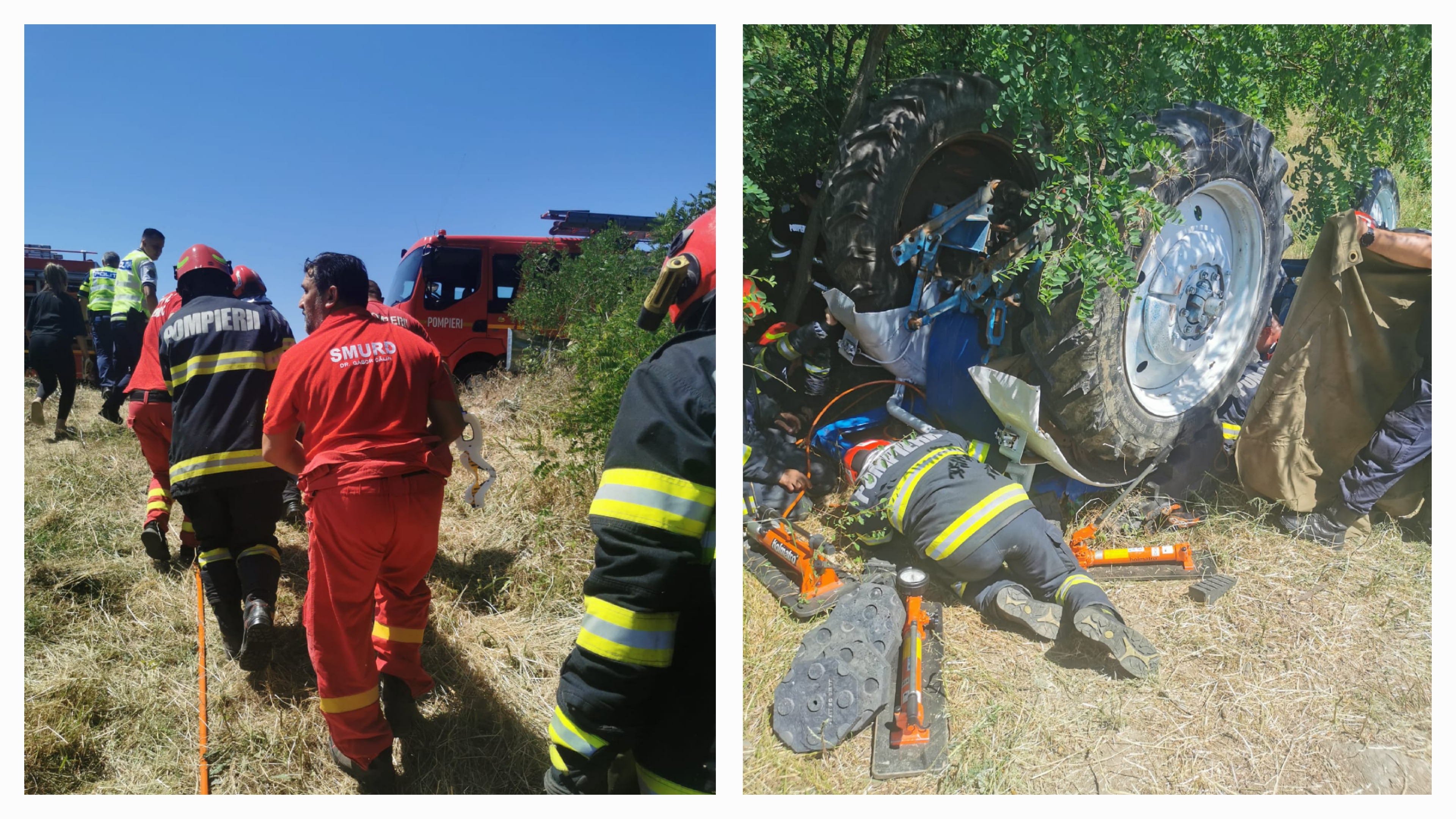 FOTO. Accident teribil în județul Satu Mare. Bărbat prins sub tractor, preluat cu elicopterul SMURD