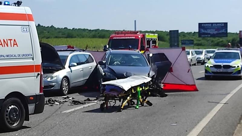 FOTO/VIDEO. Cum s-a produs accidentul în lanț pe DN19: O femeie și copilul ei, răniți grav