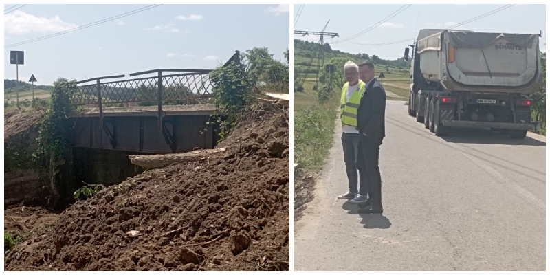 FOTO. Lucrări în desfășurare la un nou pod în județul Satu Mare. Vicepreședintele CJ, Cătălin Filip, a verificat șantierul