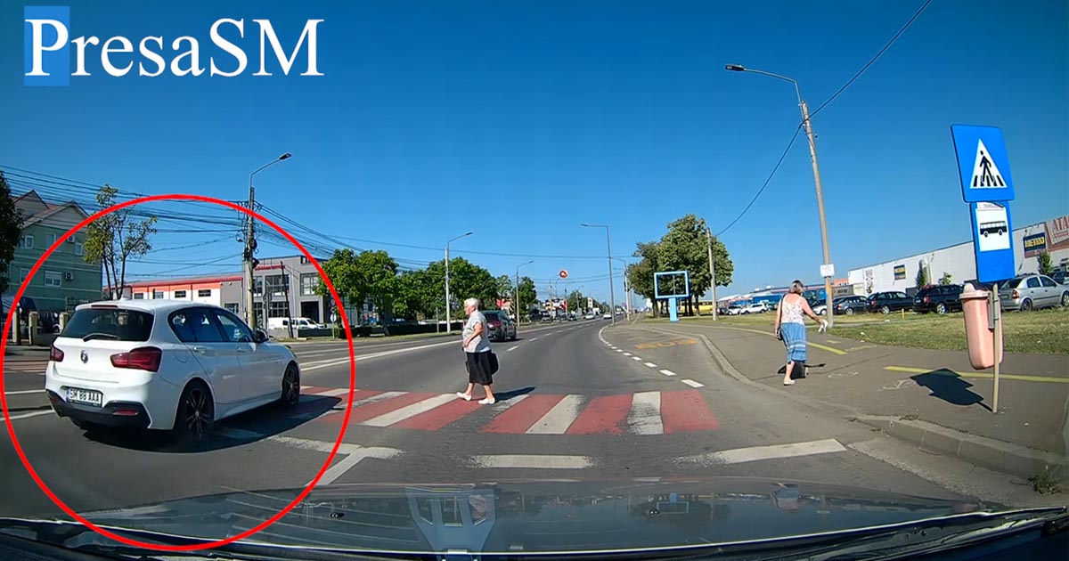 VIDEO. Un șofer era să lovească un pieton pe trecere, astăzi, în municipiul Satu Mare