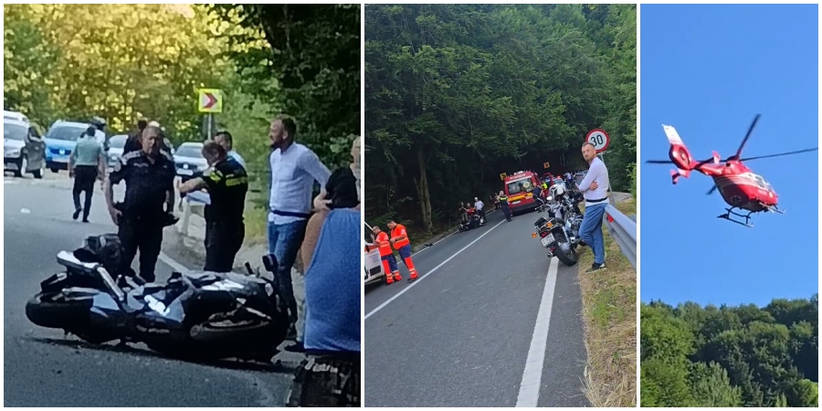 VIDEO. Motociclist, cetățean maghiar, în stare critică după un accident. Preluat cu elicopterul SMURD
