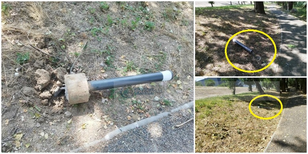 FOTO. Vandalism pe malul Someșului din Satu Mare: Stâlpi de iluminat ornamental, distruși de persoane necunoscute
