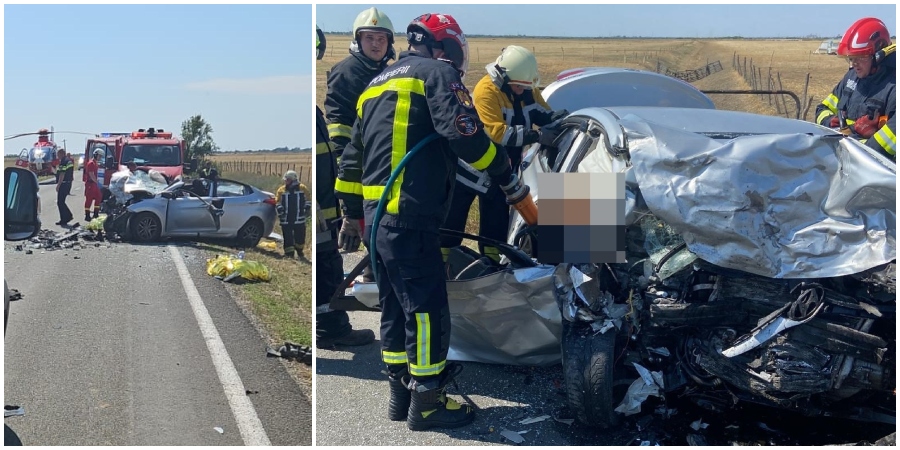 FOTO. Tragedie în vestul țării! Accident cu 2 morți și 4 răniți (soț, soție, copii)