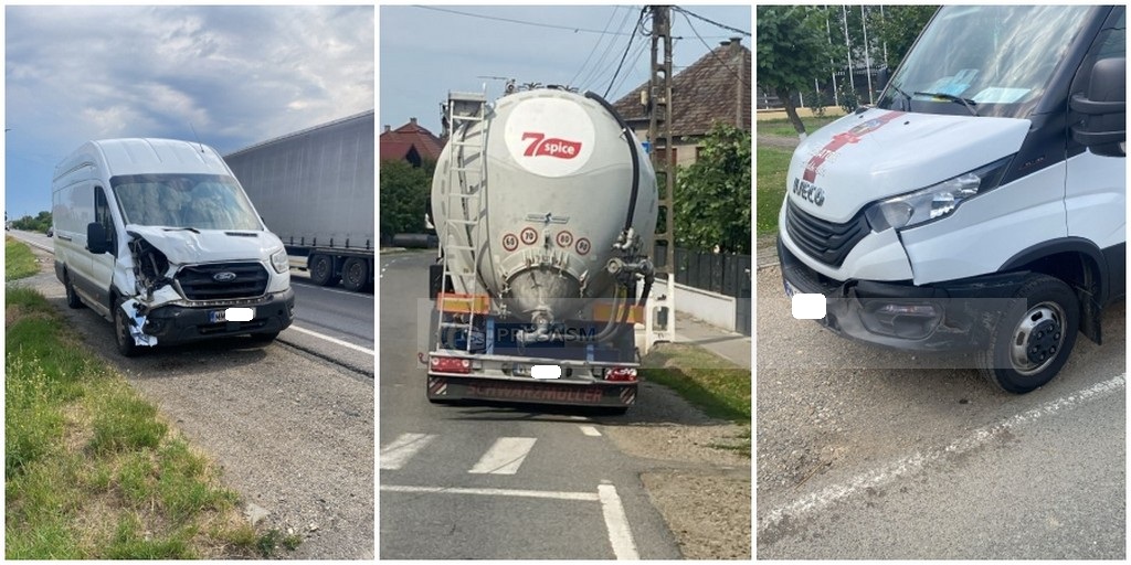 FOTO. Accident în lanț pe DN 19, în comuna Botiz: un camion și două dube au fost implicate