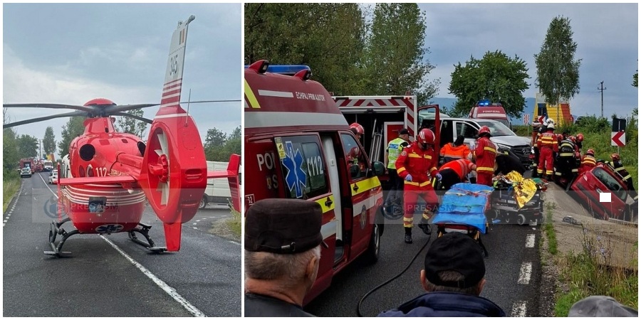 FOTO/VIDEO. 7 persoane rănite, un minor transportat cu elicopterul SMURD la Cluj. Accident grav în județul vecin