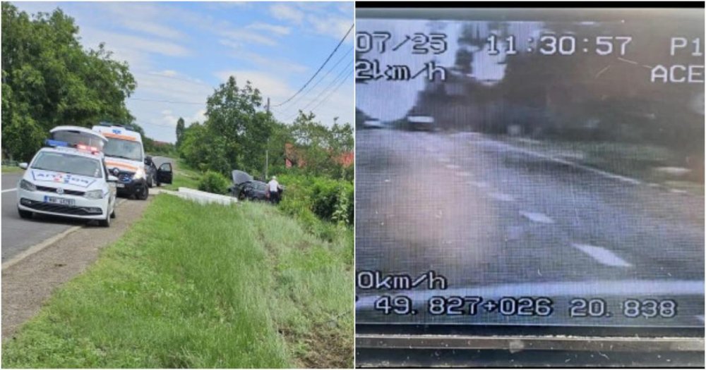 FOTO. Amendă zdravănă pentru o șoferiță. Cu ce viteză a fost prinsă în localitate. A fugit de poliție, a ajuns în șanț