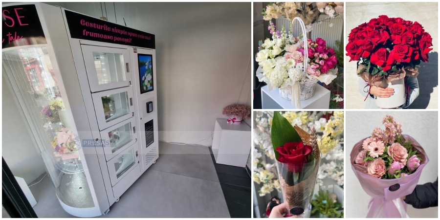 FOTO. Primul automat de aranjamente florale din Satu Mare, funcțional non-stop: Flori proaspete, 24/24, pe strada Gheorghe Barițiu