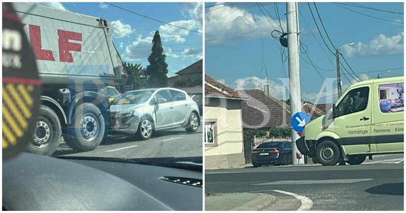 FOTO/VIDEO. Accident în lanț pe DN 19, în comuna Botiz: camion, microbuz și mașină
