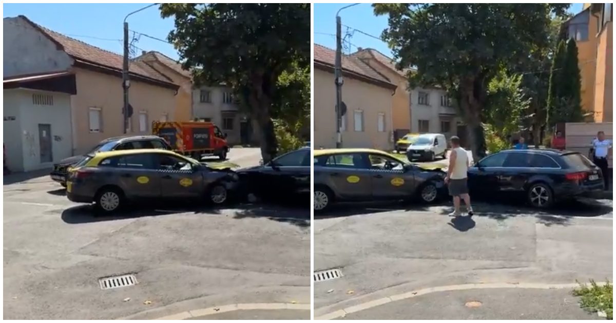 VIDEO. Accident în lanț în municipiul Satu Mare! Un taxi a ieșit cel mai șifonat