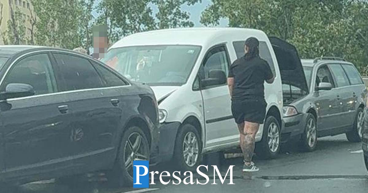 VIDEO. Accident în lanț, cu victimă, pe Podul Decebal din Satu Mare. Ambulanța, la fața locului