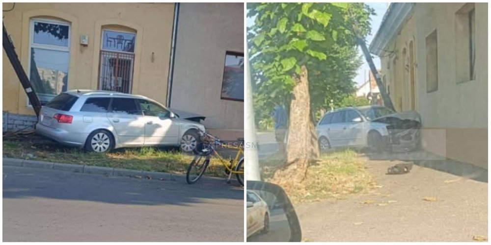 FOTO. Un șofer a intrat cu mașina într-o casă, și a fugit, în municipiul Satu Mare