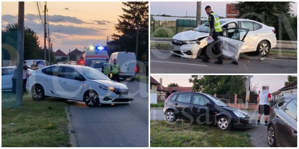 FOTO/VIDEO. Doi soți au ajuns la Urgență. Accident în lanț în municipiul Satu Mare