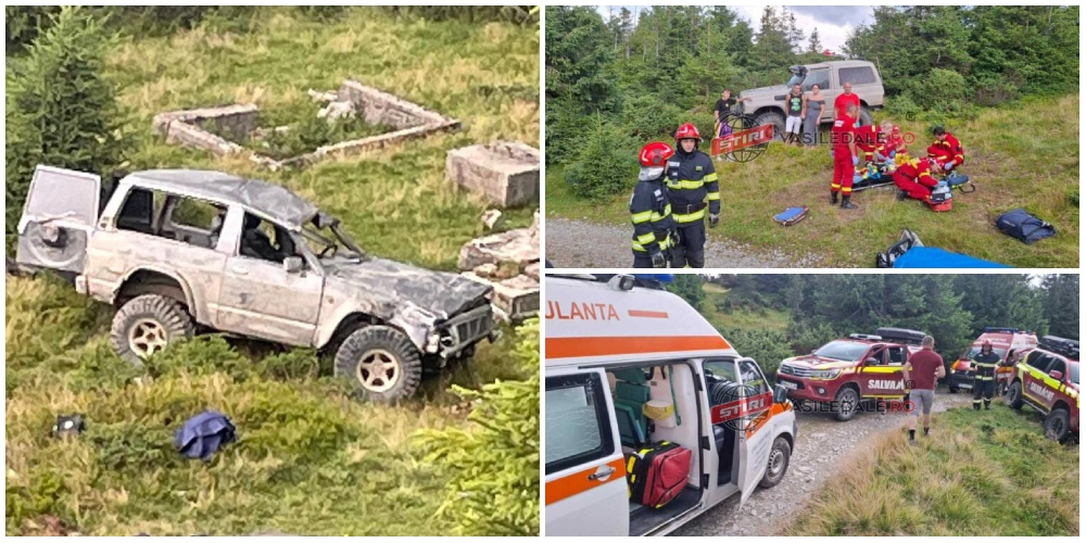 FOTO. Accident grav: șase tineri răniți, mașină în prăpastie. Intervenție a 2 elicoptere SMURD în județul vecin