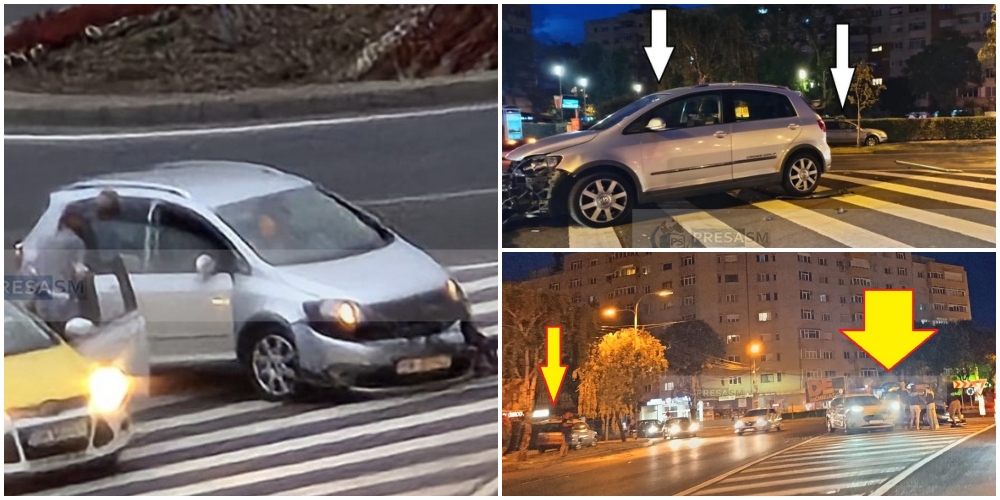FOTO. Accident rutier pe B-dul Lucian Blaga. O mașină a ajuns pe trotuar!
