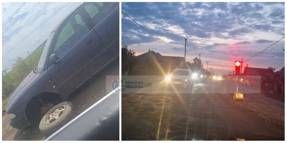FOTO. Dorel lovește din nou în Sătmar! A blocat traficul cu semaforul buclucaș și mașini avariate