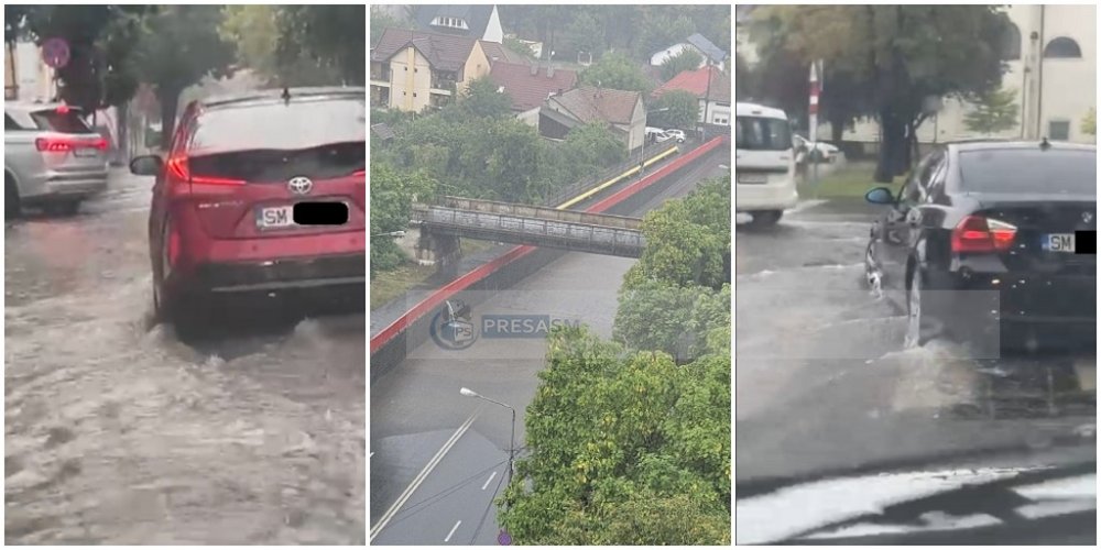 FOTO/VIDEO. Pasaje închise la Satu Mare din cauza ploilor torențiale. Inundații pe mai multe străzi