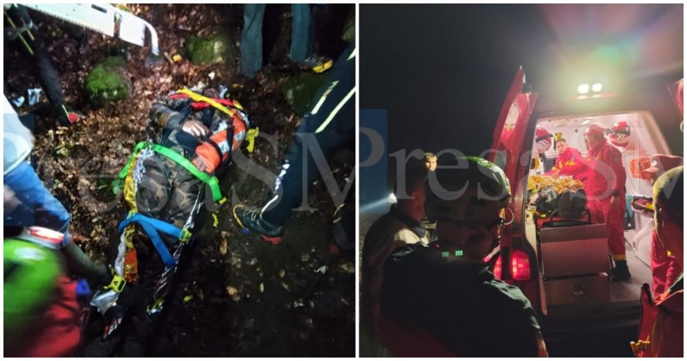 FOTO/VIDEO. Un sătmărean s-a răsturnat cu ATV-ul într-o râpă adâncă de 25 de metri. Operațiune de salvare dificilă