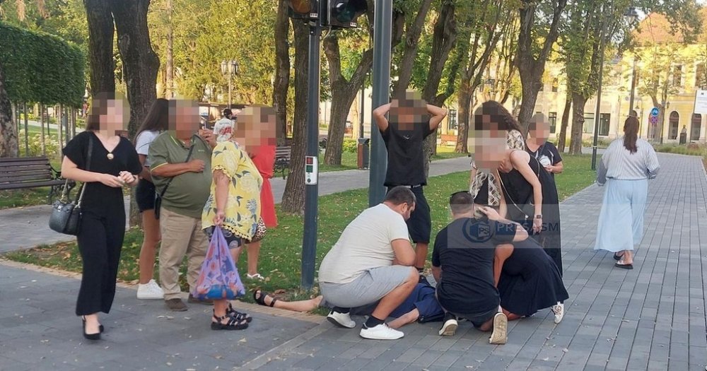 FOTO. Un tânăr a dat cu o trotinetă peste o femeie, în centrul municipiului Satu Mare