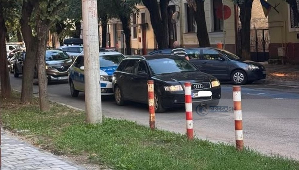 FOTO/VIDEO. Accident rutier în centrul municipiului Satu Mare. A dat cu mașina peste autospeciala Poliției