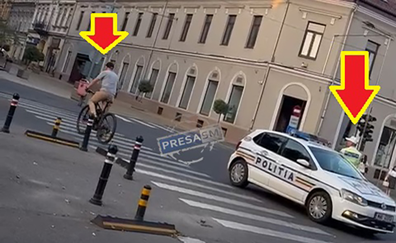 VIDEO. Codul Rutier, călcat în picioare sub privirile nepăsătoare ale unui polițist, în centrul Sătmarului