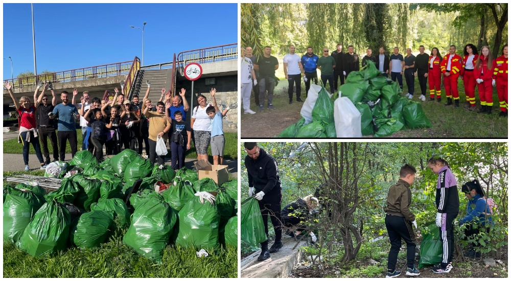 FOTO. Polițiștii, jandarmii și pompierii din Satu Mare au curățat natura de gunoaiele lăsate de nesimțiți