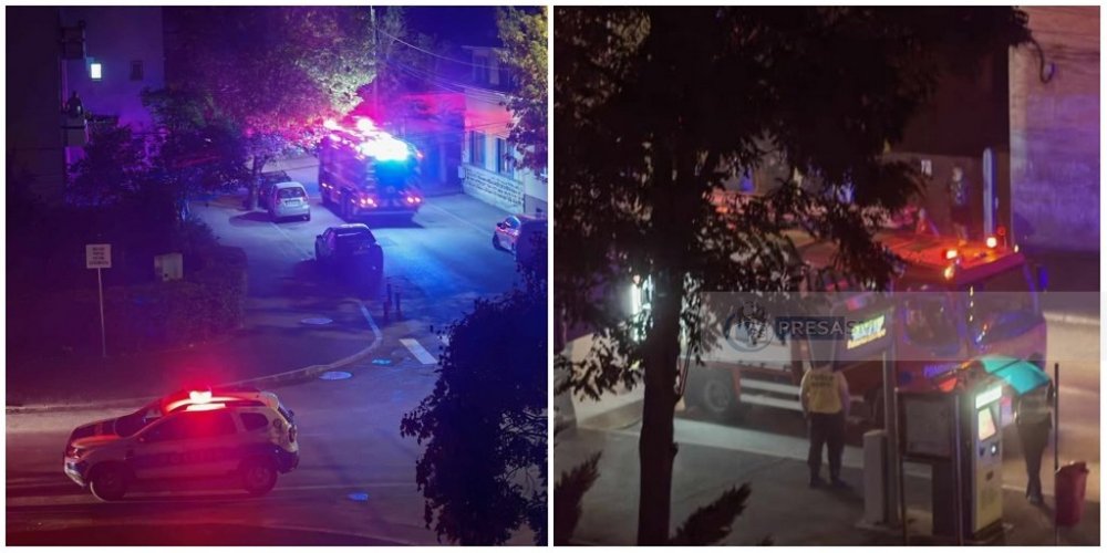 FOTO. Intervenție a pompierilor la Unicarm, în Piața 14 Mai din Satu Mare – fum semnalat la intrarea în magazin