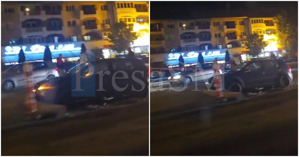 VIDEO. Un șofer a plonjat cu mașina în viitorul sens giratoriu de la Tei