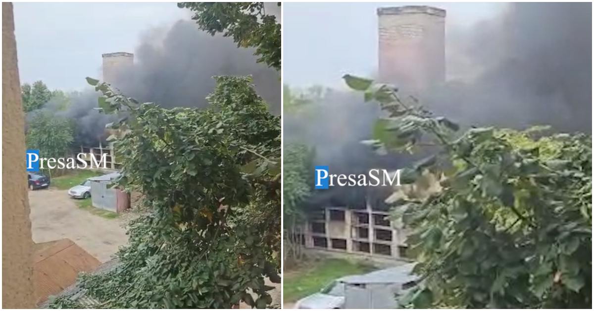 VIDEO. Incendiu cu mari degajări de fum în municipiul Satu Mare