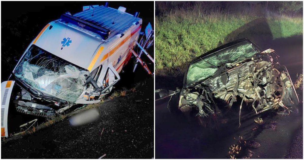 FOTO/VIDEO. Ambulanță implicată într-un accident cu un mort și cinci răniți în Cluj