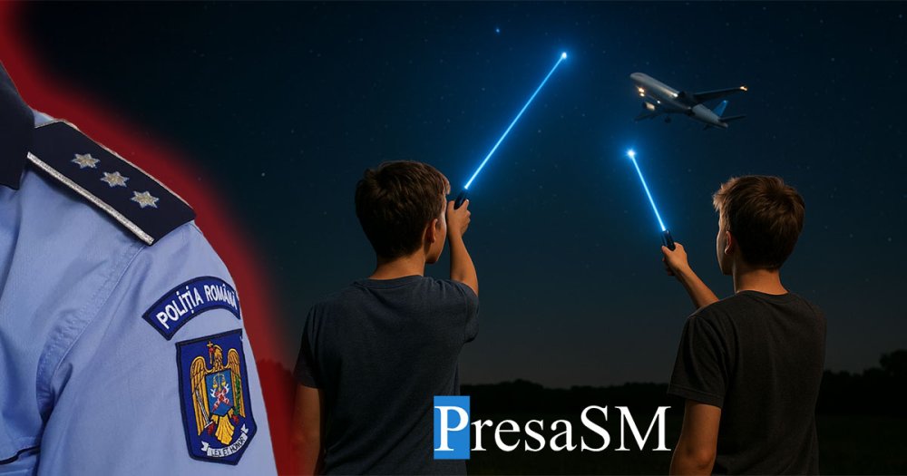 Doi adolescenţi din Satu Mare au îndreptat un fascicul laser spre cabina unui avion. Ce măsuri au luat polițiștii