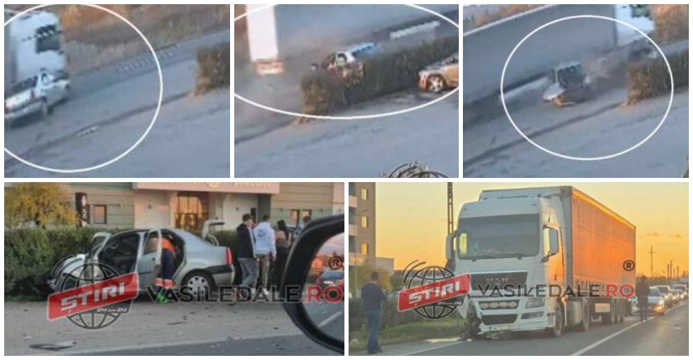 VIDEO. 4 victime după ce o șoferiță (18 ani) a intrat cu mașina în fața unui TIR de Satu Mare