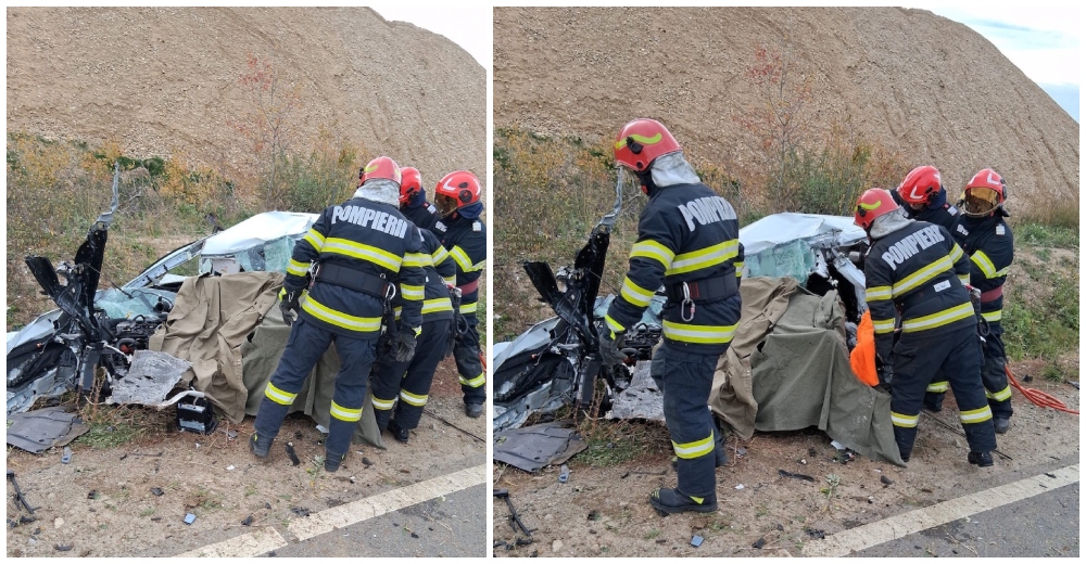FOTO. Daună totală! Șofer mort în mașina făcută praf, după coliziunea cu un TIR