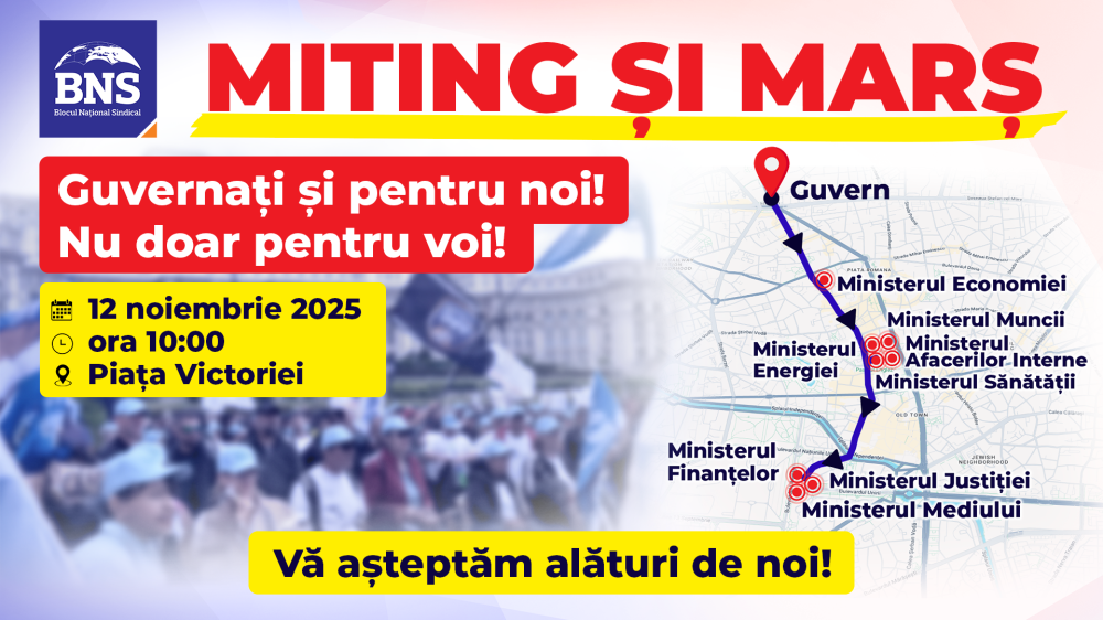 Miting al Blocului Național Sindical. Protest față de scăderea puterii de cumpărare și politicile anti-salariați
