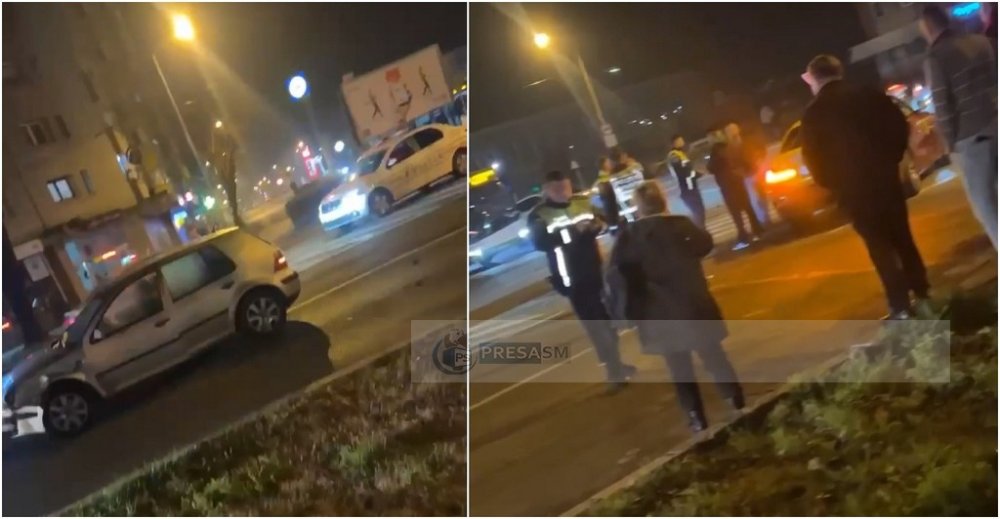 VIDEO. Accident în lanț în cartierul Micro 17. Coliziune între trei mașini, la intrarea în sensul giratoriu