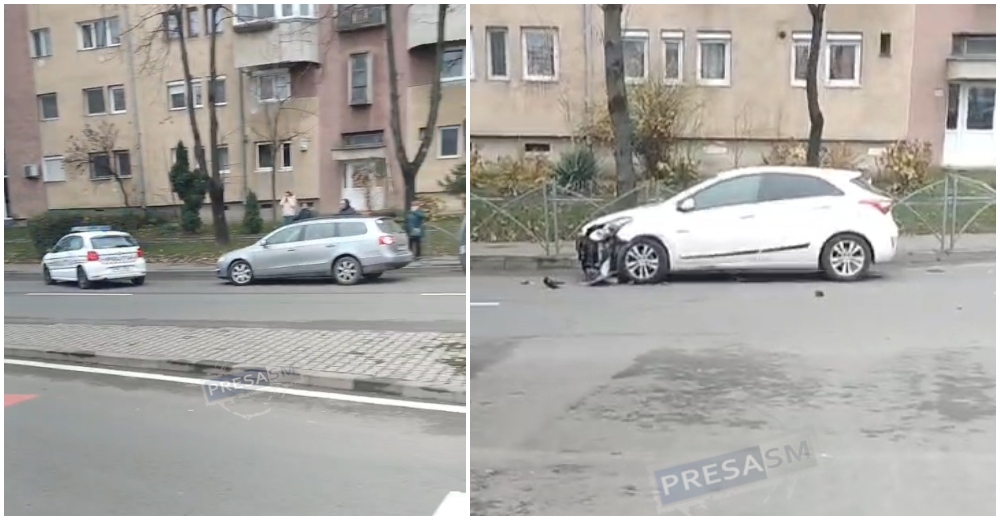 VIDEO. Accident în sensul de la Kaufland, în Satu Mare. Poliția, la fața locului