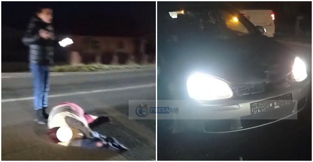 FOTO/VIDEO. Accident teribil pe DN19, în Decebal: femeie lovită de mașină și proiectată zeci de metri