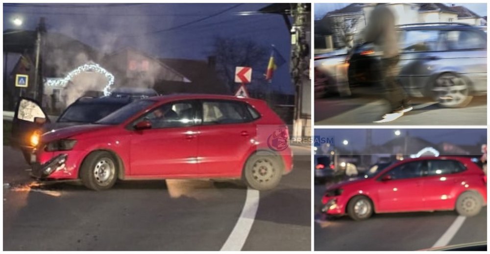 FOTO. Accident în Odoreu, VW vs BMW. O femeie a acuzat o stare de șoc