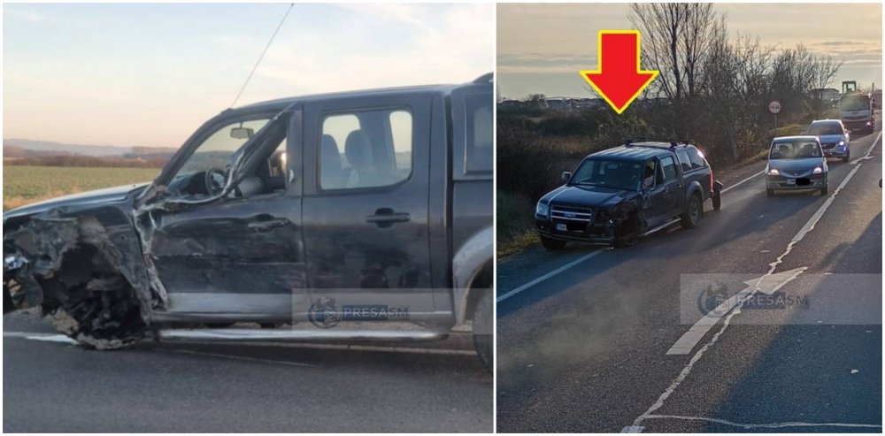 FOTO. Accident rutier pe DN19, între Botiz și Ciuperceni. SUV vs camion, trafic afectat