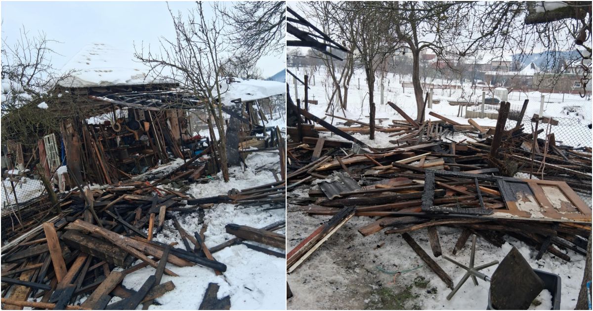 FOTO. Incendiu în județul Satu Mare. Foc scăpat de sub control, imobil distrus în totalitate