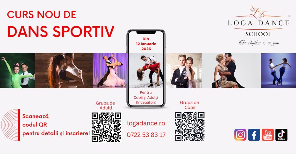 Curs nou de Dans Sportiv și Salsa/Bachata pentru ÎNCEPĂTORI, începând din 12 ianuarie 2026