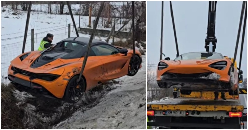 FOTO. Bolid de 250.000 euro, ajuns în șanț în județul Satu Mare. Scos cu macaraua